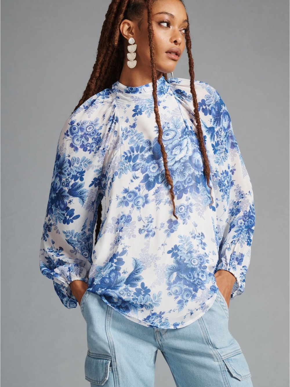 Anthropologie Maeve High Neck Tunic Blue Pattern - size M